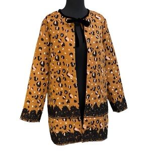 English Factory Camel Black Lace Jacket Sz S Pockets Long Sleeves Leopard NWT